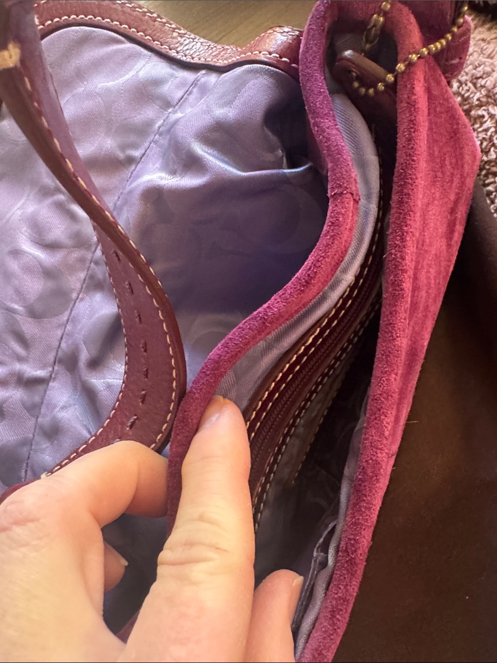 NWOT Vintage Y2K Coach Plum Suede Shoulder Bag with Leather Trim - Picture 6 of 10